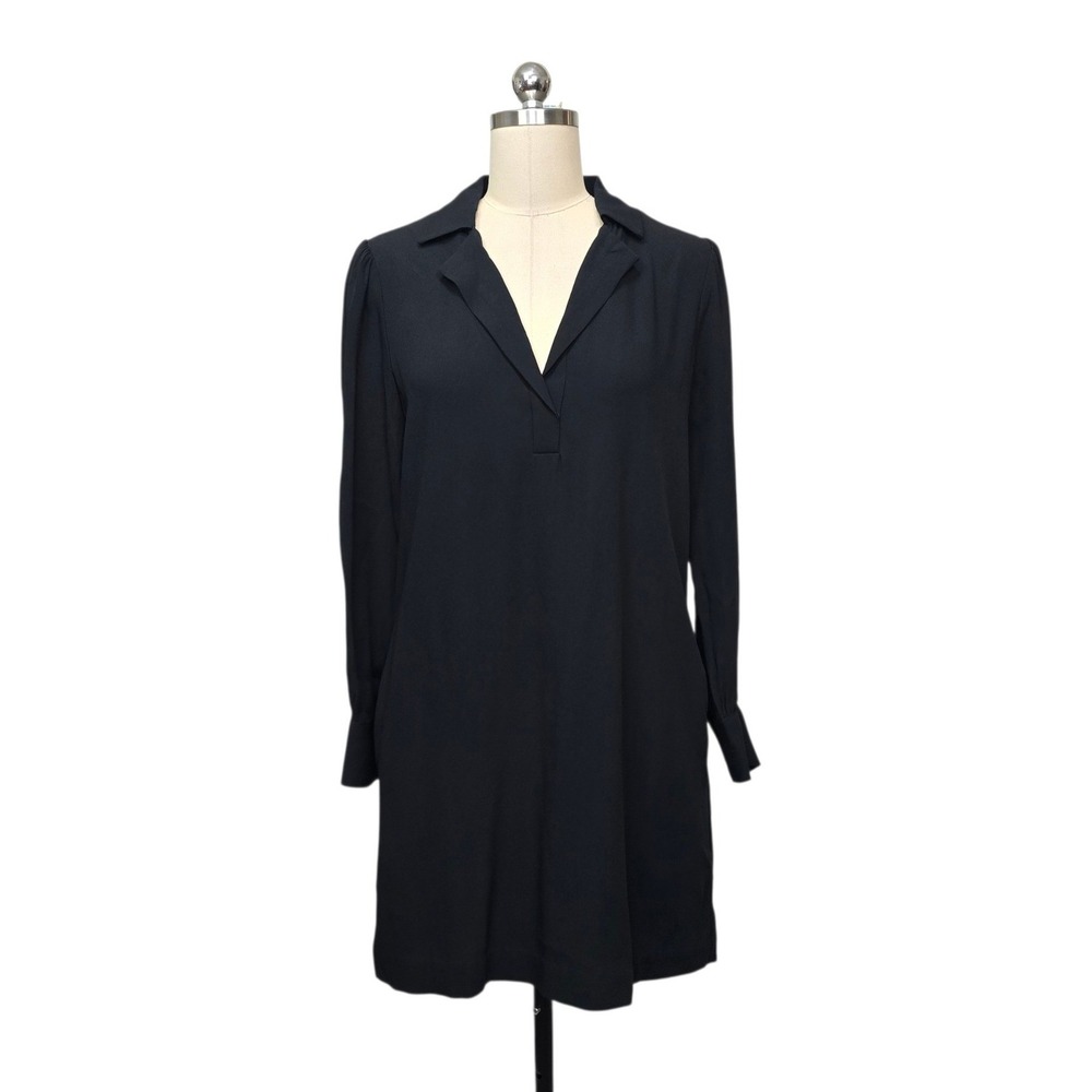 J.Crew Black Notched V-Neck Long Sleeve Shift Dress BP834 Womens Size XS NWT